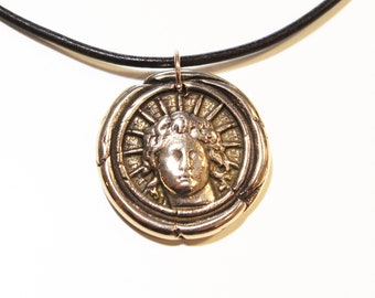 Large Helios Necklace, Antique Greek Statue, Sun God, Sol Pendant, Coin Jewelry, Wax Seal Necklace, Intaglio Jewelry, Alexander the Great