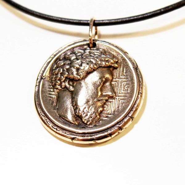 Large Marcus Aurelius Necklace, Stoicism Coin, Intaglio Stoic Pendant, Emperor Statue, Philosopher Bust, Memento Mori, Wax Seal Necklace
