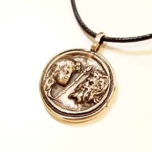 Dionysus and Pan Necklace, Greek Art, Satyr Pendant, God Dionysus, Faun Charm, Bronze Wax Seal Jewelry, Roman Statue, Grand Tour Intaglio