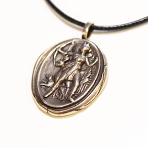 Bronze Artemis Pendant, Goddess of Hunt and Moon, Diana the Huntress, Wax Seal Necklace, Greek Art Statue, Intaglio Pendant, Roman Goddess