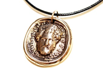 Pendentif Marcus Aurelius, Memento Mori, bijoux de stoïcisme, buste de philosophe, collier de pièce de monnaie stoïque, statue d'empereur romain, intaille de sceau de cire