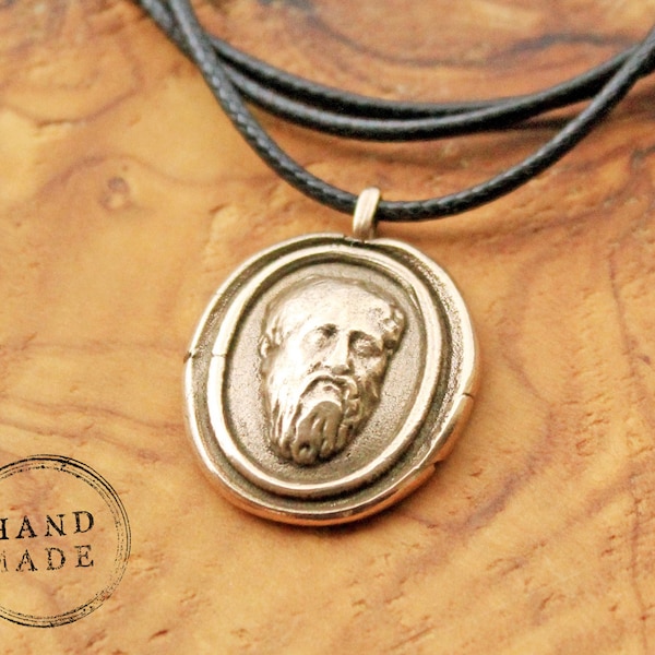 Plato Necklace, Greek Philosopher Bust, Wax Seal Necklace, Philosopher Pendant, Stoic Choker, Plato Statue, Grand Tour Charm, Museum Replica