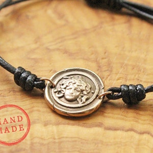 Medusa Bracelet, Wax Seal Charm, Gorgon Coin Jewelry, Medusa Bernini Sculpture, Grand Tour Intaglio, Roman Bust Statue, Bronze Wearable Art