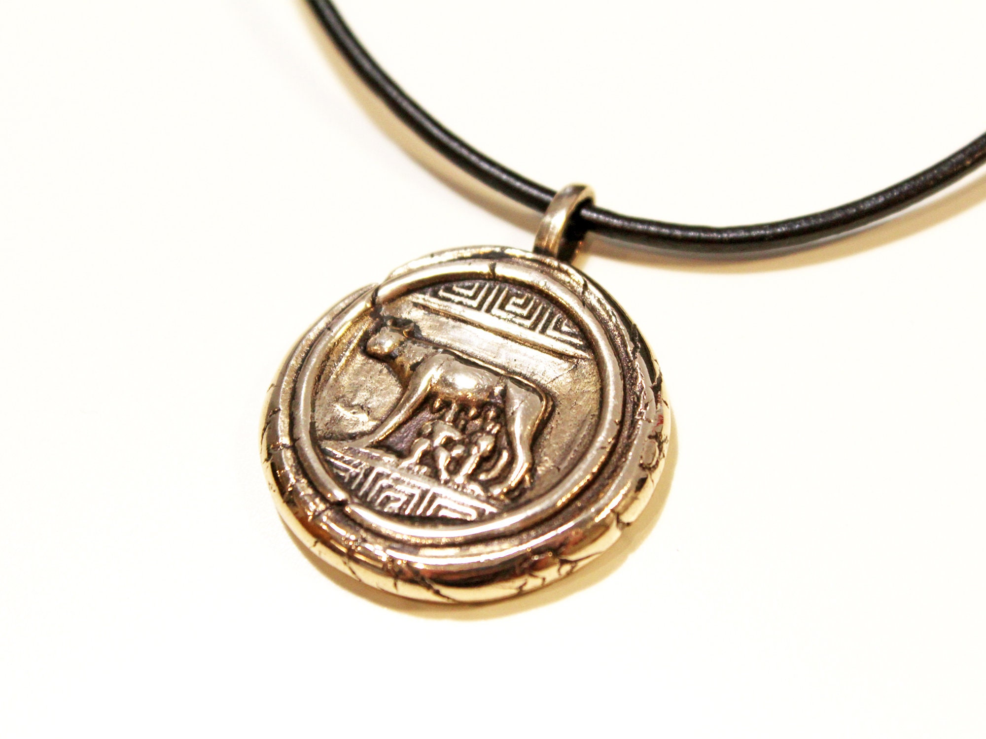 Capitoline Wolf Necklace, Bronze She Wolf Pendant, Romulus and Remus, Ancient Rome, Intaglio Pendant, Wax Seal Necklace, Antique Statue