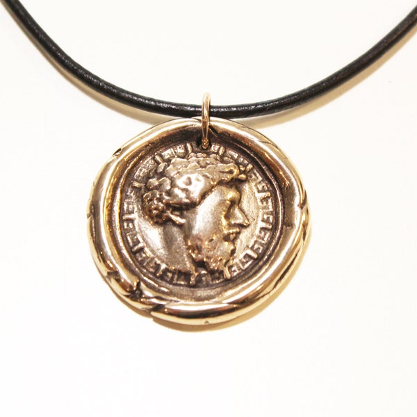 Marcus Aurelius Necklace, Memento Mori, Stoicism Jewelry, Wax Seal Intaglio, Stoic Coin Pendant, Roman Emperor Statue, Philosopher King Bust