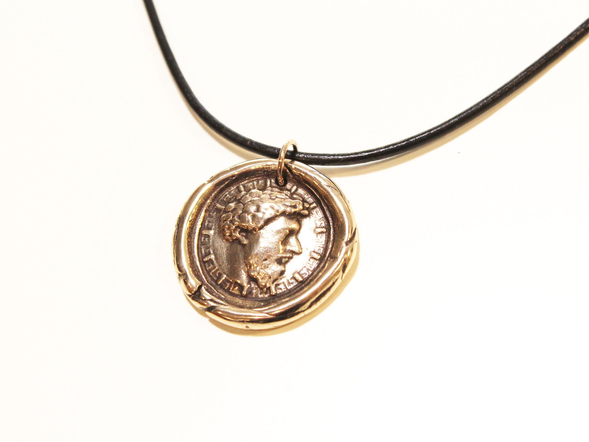 Marcus Aurelius Bronze Necklace, Wax Seal Intaglio, Stoic Jewelry