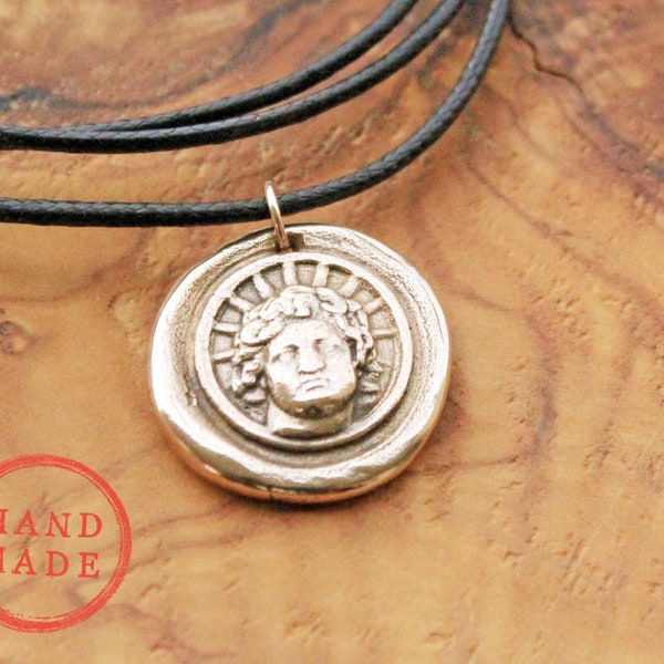 Helios Necklace, Sol Invictus Pendant, Greek Statue Charm, Bronze Necklace, Sun God, Apollo Necklace, Alexander the Great, Wax Seal Jewelry