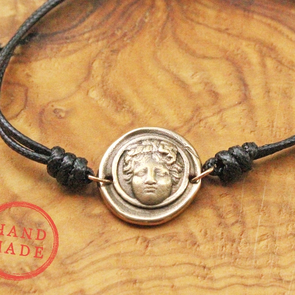 Greek God Apollo Bracelet, God of Music & Poetry, Greek Mythology, Sun God Statue, Wax Seal Jewelry, Grand Tour Intaglio, Apollo Bust Statue