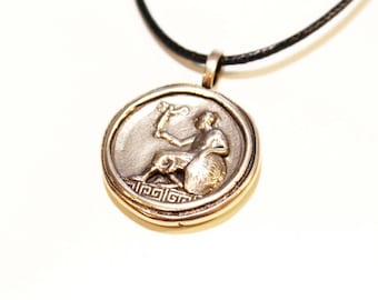 Athena and Nike Bronze Pendant Necklace, Greek Goddess Charm