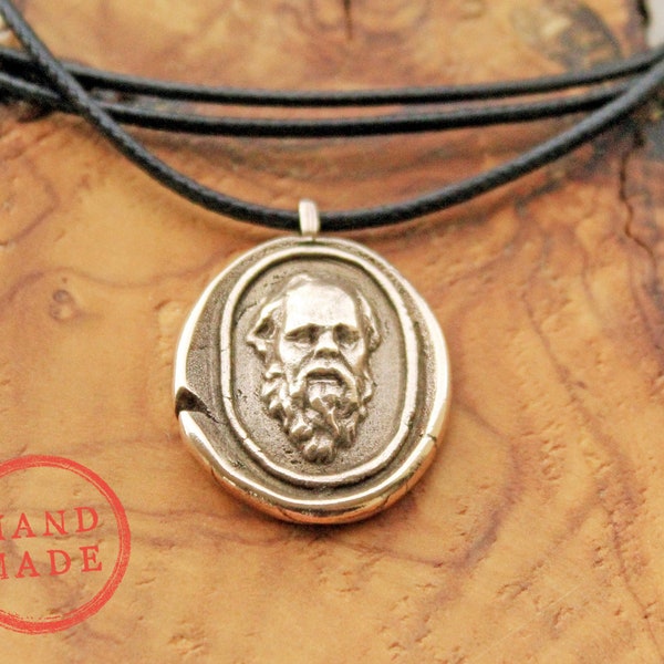 Socrates Necklace, Philosopher Pendant, Philosophy Art Charm, Socrates Statue, Wax Seal Necklace, Greek Bust Jewelry, Grand Tour Intaglio