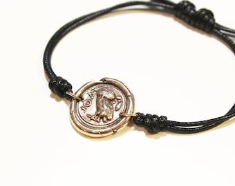 Owl of Athena Bracelet, Roman Jewelry, Owl of Minerva, Bird of Wisdom, Sign of Athena Bangle, Greek Goddess Charm, Coin Talisman Bracelet