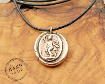 Handmade Bronze Hermes Pendant, Greek God Necklace, Mythology Jewelry