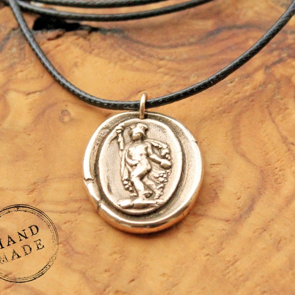 Hermes Pendant, Greek God Charm, Hermes Cameo Jewelry, Mercury Art Necklace, Greek Mythology, Bronze Statue Intaglio, Wax Seal Necklace