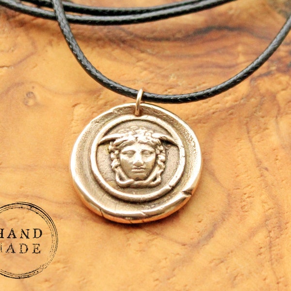 Medusa Necklace, Greek Mythology Coin, Wax Seal Necklace, Gorgon Pendant, Medusa Rondanini Bust, Grand Tour Intaglio, Museum Replica Statue