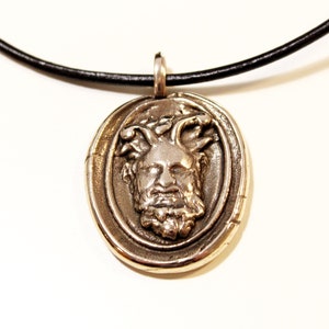 Faun Necklace, Mythology Greek Jewelry, Roman Wax Seal, Pan Bronze Pendant, Horned God, Satyr Statue, Faun of Pompeii, Dionysus Charm