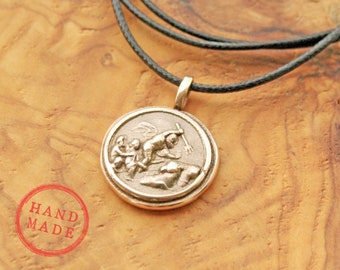 Poseidon Necklace, Wax Seal Pendant, Greek Sea God Statue, Bronze Sailor's Pendant, Neptune Coin Charm, Roman Mythology, Grand Tour Intaglio