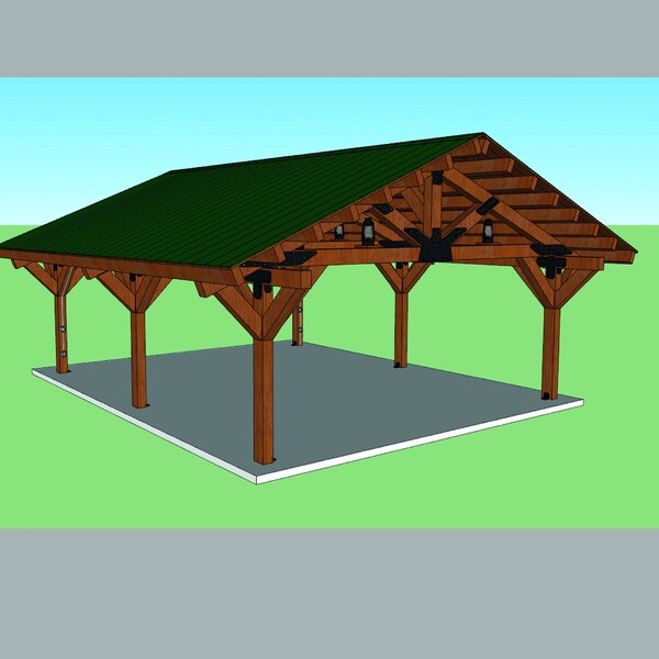 27X22  Garden Pavilion Plans , Outdoor Gazebo Blueprints , Traditional Style Carports.