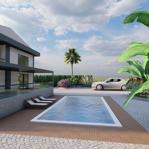 Design de quintal online, renderização 3D de quintal, renderização 3D, personalizado, design de paisagem, design de piscina, design de pérgola, design de pátio