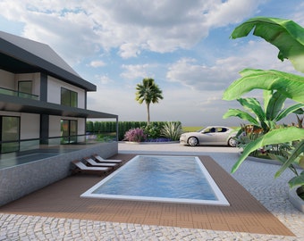Online Backyard Design, Backyard 3D Rendering, 3d Rendering, Custom, Landscape Design, Pool Design, Pergola Design, Patio Design