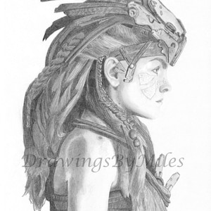 Aloy Bleistift Zeichnung Druck | Horizon Zero Dawn/ Verbotener Westen