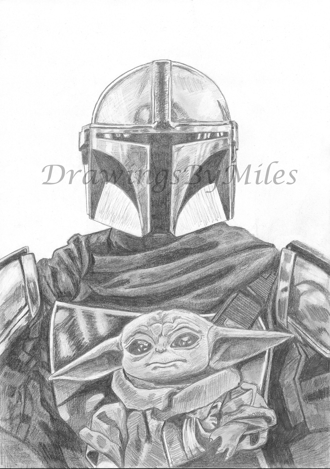 The Mandalorian With Grogu Pencil Drawing Print Star Wars Etsy