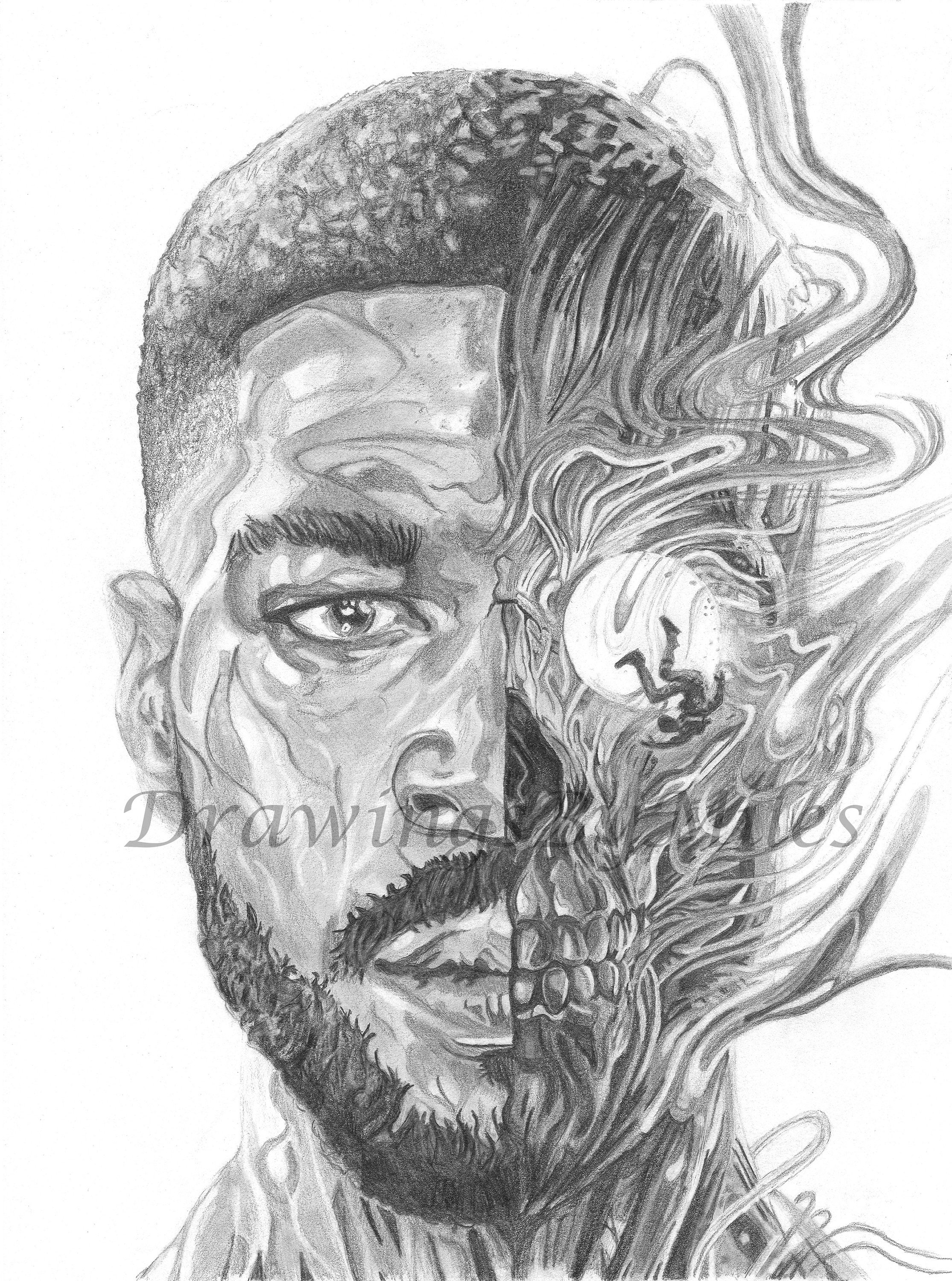 Kid Cudi Man on the Moon III Pencil Drawing Print Etsy