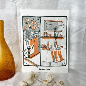 Breakfast Illustration – Wall Art 24x18 cm – Vintage Kitchen Decor