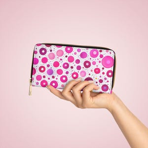 Cartera con cremallera de lunares rosas, bonito monedero, regalo divertido para ella, accesorio brillante, elegante cartera para uso diario.