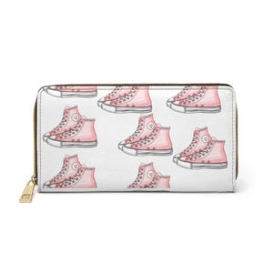 Bonitas zapatillas altas rosas, cartera con cremallera, elegante cartera para amantes de las zapatillas, accesorio de moda, regalo para ella, bolso moderno.