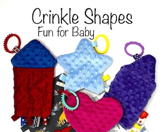 CRINKLE SHAPES FUN Sensory Toy is Baby's Favorite 3mo.-9 mo. Bright Colors, Tactile Ribbons, Noisy Crinkle, Perfect Gift for Baby