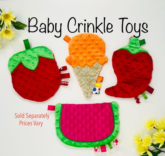 BABY CRINKLE TOYS are a Baby Favorite! Perfect Baby Gift! Fun Shapes, Bright Colors, Huggable, Tactile, Crinkle Noise to Delight...