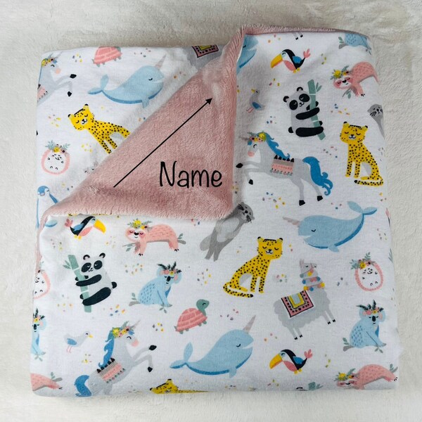 PLUSH & FLANNEL WARM, Cozy Blanket Gift, 40"x40" Ships Next Day, Free Personalization, Pretty Prints for Infant to Pre-K or Lap Blanket