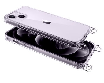 Phone case with rings, crossbody case for iphone 15 14 13 12 11, Phone case for band, lanyard, chain, transparent case eyelets silicone case