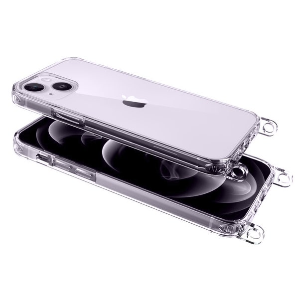 Phone case with rings, crossbody case for iphone 15 14 13 12 11, Phone case for band, lanyard, chain, transparent case eyelets silicone case