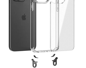 2 in 1 mobile phone case with removable eyelets for iPhone 15 14 Pro Max Plus Transparent case with rings Transparent mobile phone case for strap chain