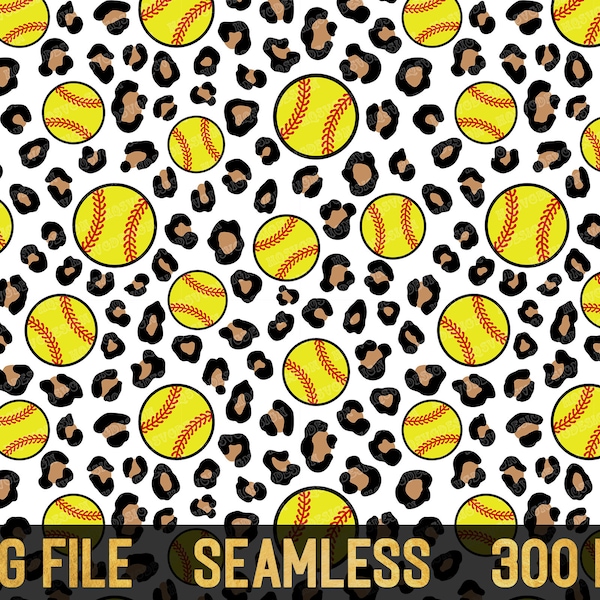 Seamless Softball Leopard PNG, Sublimate Download, Digital Paper, Printable Background, Animal Print, Cheetah, Softball Printing PNG File