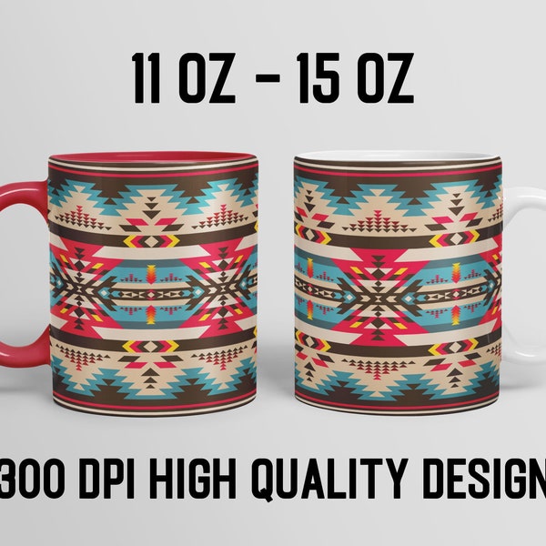 Aztec Tribal Mug Sublimation Design, 11 oz - 15 oz Ceramic Mug Sublimate Designs, Cricut Mug Press Wrap PNG File, Digital Download
