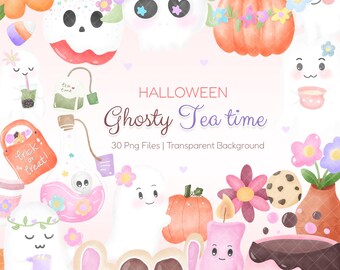 Conjunto de imagens PNG "Hora do Chá com Fantasmas Aconchegantes": Halloween Kawaii (30 arquivos)