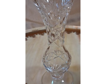 Vintage Cut Lead Crystal Bud Vase 6 Inch Pinwheel Starburst Scalloped Rim Clear