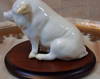Belleek Ireland Parian China Pig Figurine with Wood Base Green Mark