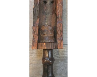 Antique Hand Carved Wood Candle Holder Primitive Rustic
