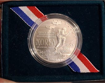 1991 US Mint Korean War Memorial Silver Dollar Proof Coin 38th Anniversary Box