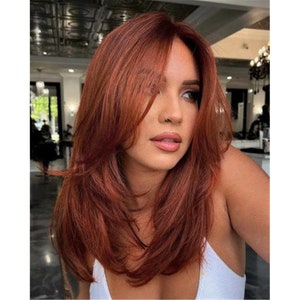 20" Copper Red Auburn Wig with bangs Straight Hair Wig