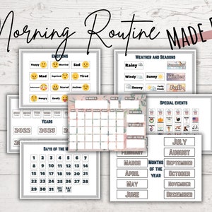 Calendrier perpétuel | Calendrier de la routine du matin | Livre occupé imprimable | Homeschool Préscolaire Curriculum Tout-petits | Tableau de la météo et des émotions