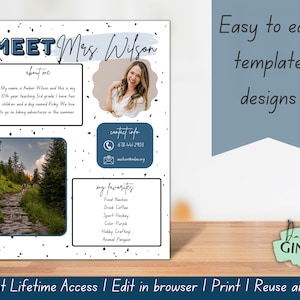 Meet the Teacher Modern Blue | Teacher Bio | Back to School Flyer | Meet the Teacher Template | Instant Download | Back to School