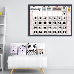 Calendrier perpétuel | Calendrier de la routine du matin | Calendrier de classe | Ressource pour l'école à la maison | Programme préscolaire | Graphiques de la météo et des émotions