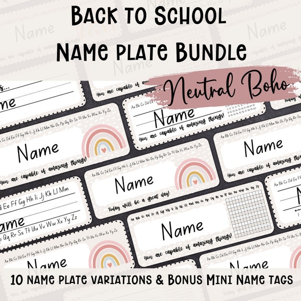 Neutral Name Plates | Classroom Name Tags | Name Plate for Desks | EDITABLE Desk Plates | Classroom Labels | Name Tags for Classroom