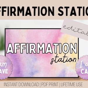 Affirmationsstation | Klasse Spiegel Display | Aquarell Klassenzimmer | Positive Affirmation | Affirmation Display | Bearbeitbares Klassendekor