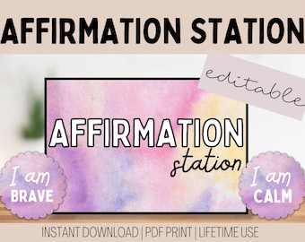 Affirmation Station | Class Mirror Display | Watercolor Classroom | Positive Affirmation | Affirmation Display | Editable Class Decor