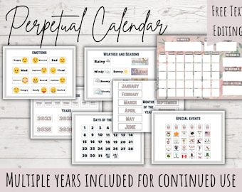 Perpetual Calendar Printable | Homeschool Weather, Emotions Chart (Digital Download)